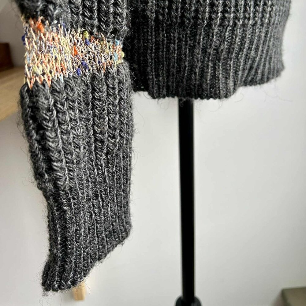 Tricotto Charcoal & Metallic Open-Knit Stripe Sweater w/ Shoulder Zippers - US M - Picture 11 of 16